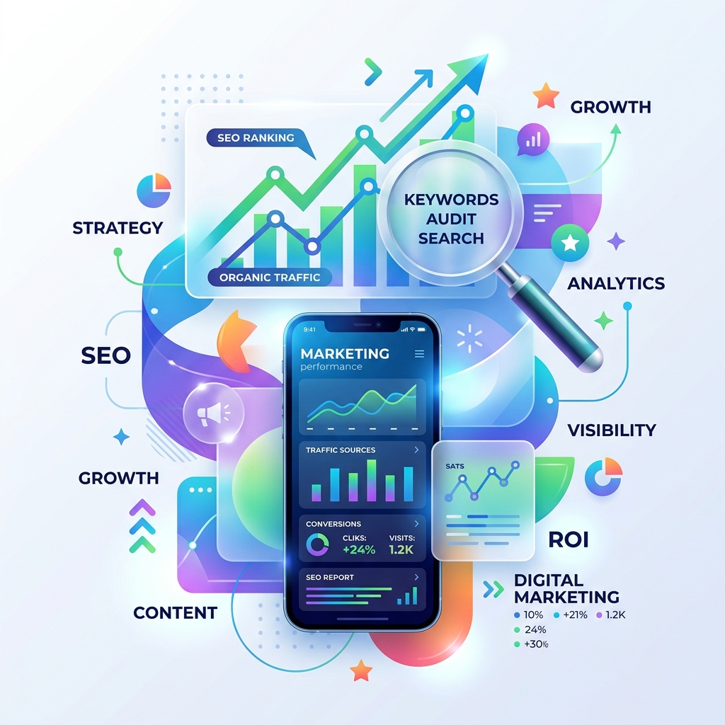 SEO keyword research and on-page optimization analytics